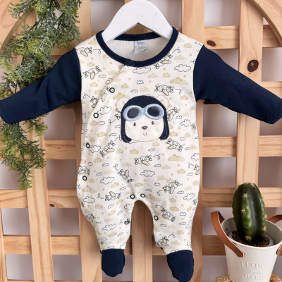 Macacão Trape Zape - Ursinho Aviador Marinho e Bege